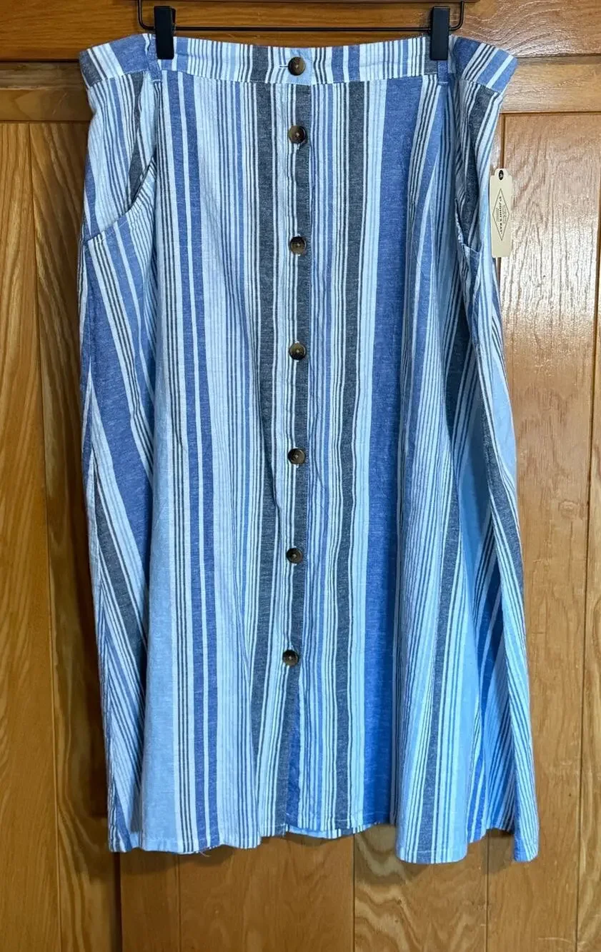 NWT Cottagecore St. John’s Bay Linen Striped Button Skirt XXL